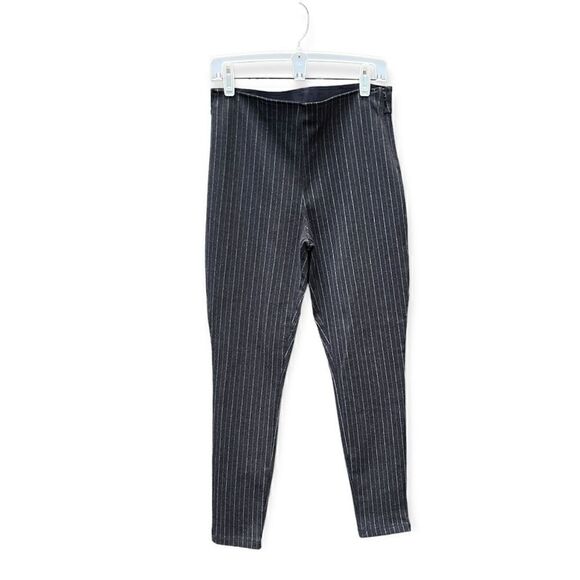 GAP HIGH RISE PINSTRIPE LEGGINGS CONCEALED SIDE ZIPPER CHARCOAL GRAY SIZE MEDIUM - Picture 4 of 10